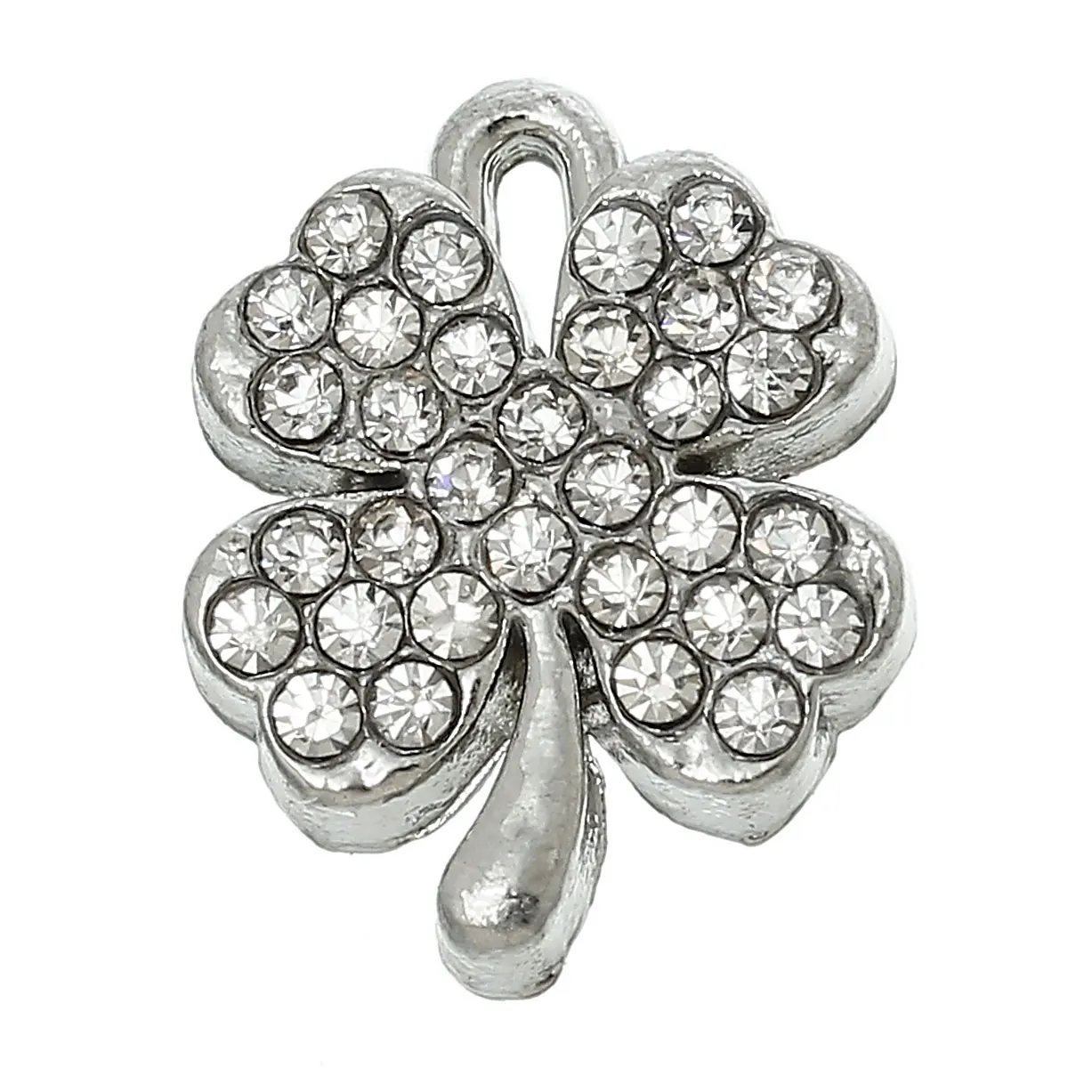 8SEASONS Charm Pendants Four Leaf Clover Silver Tone Clear Rhinestone