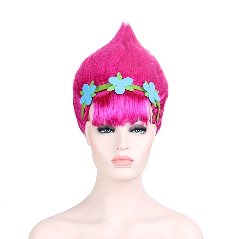 Trolls Wig for Kids Children Pink Costume Cosplay Birthday Party Supplies Kids Hairs Hat Wig with Hair Band Party Hat (3)