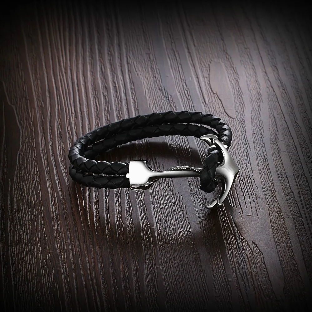 Модный якорь Нержавеющая сталь Мужской браслет кожаный браслет мужской браслет подарок на день рождения