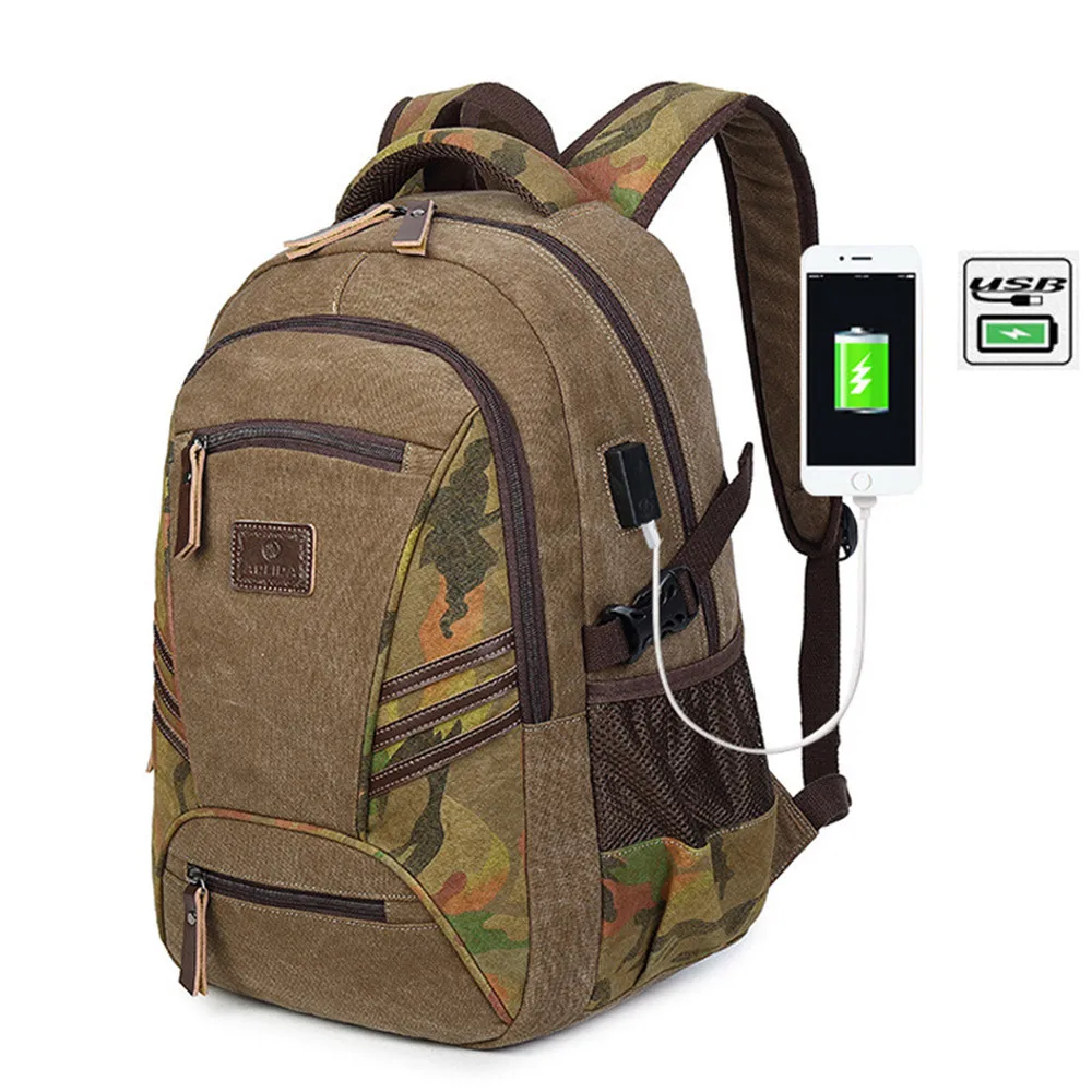 

2018 Vintage Camouflage Men Canvas Backpacks Large School Bags For Teenager Boys Travel Usb Laptop Backpack Mochila Masculina