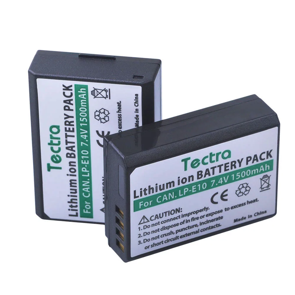 Аккумулятор Tectra 2 xLP E10 LPE10 + двойное зарядное устройство USB с ЖК дисплеем для Canon EOS