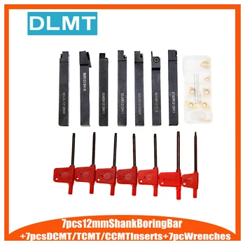 

7pcs DCMT TCMT CCMT Carbide Inserts Blades +7pcs CNC Lathe Turning Tool Holder 12mm Shank Boring Bar + 7pc Wrenches