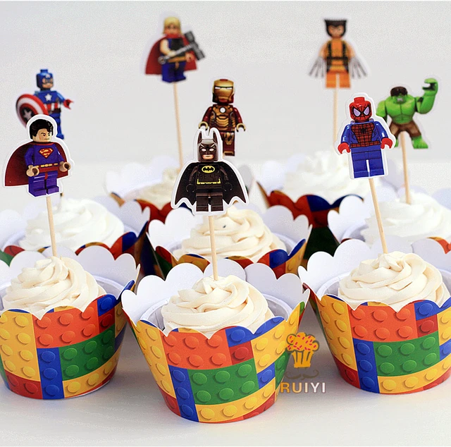48pcs LEGO Superman Batman Captain America Cupcake Wrappers Kids Birthday Party Supplies Cases Topper 48pcs LEGO Superman Batman Captain America Cupcake Wrappers Kids Birthday Party Supplies Cases Topper