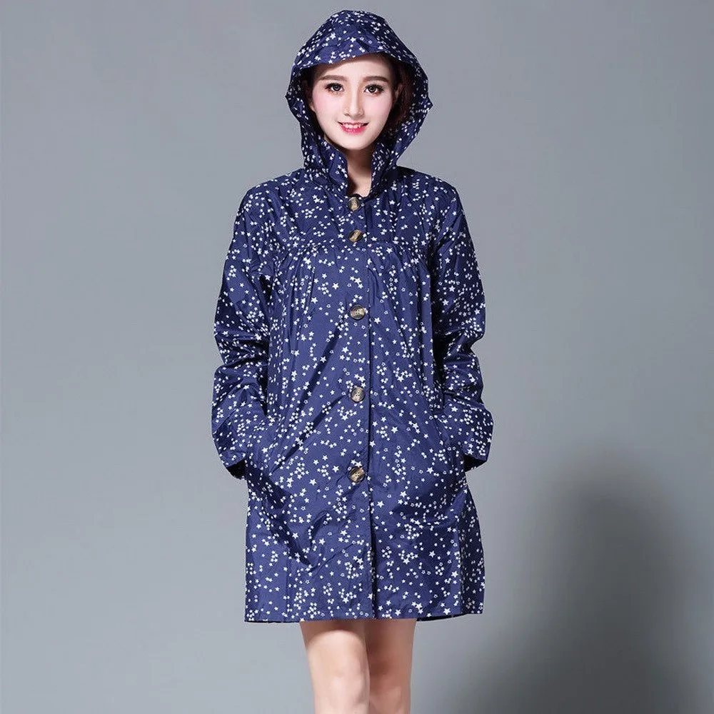 Women Japanese Korea Star Cute Fashion Long Style Rain Poncho Waterproof with Hood rainwear JJ