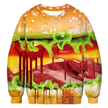 

3D Blood Hamburger Print Sweatshirt Men Women Halloween Costume 2019 Brand New Harajuku Hip Hop Sweatshirts Men Sweat Homme
