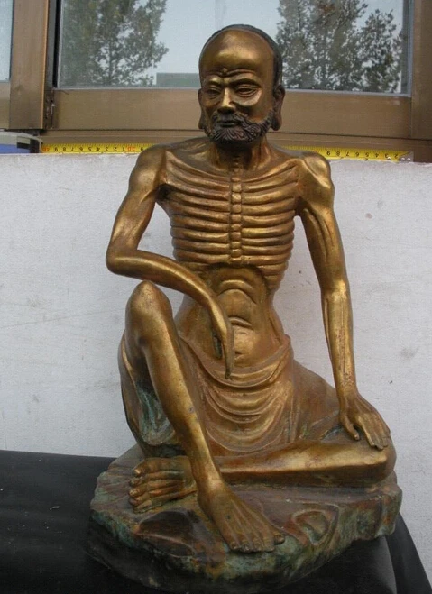 

004872 16"Chinese Buddhism Classica Bronze Gild Carved skeleton arhat Buddha Statue
