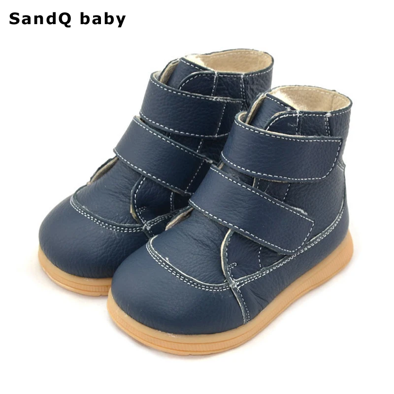 Children Snow Boots 2016 New Winter Genuine Leather Cotton Padded Children Shoes Fashion Flat Boots For