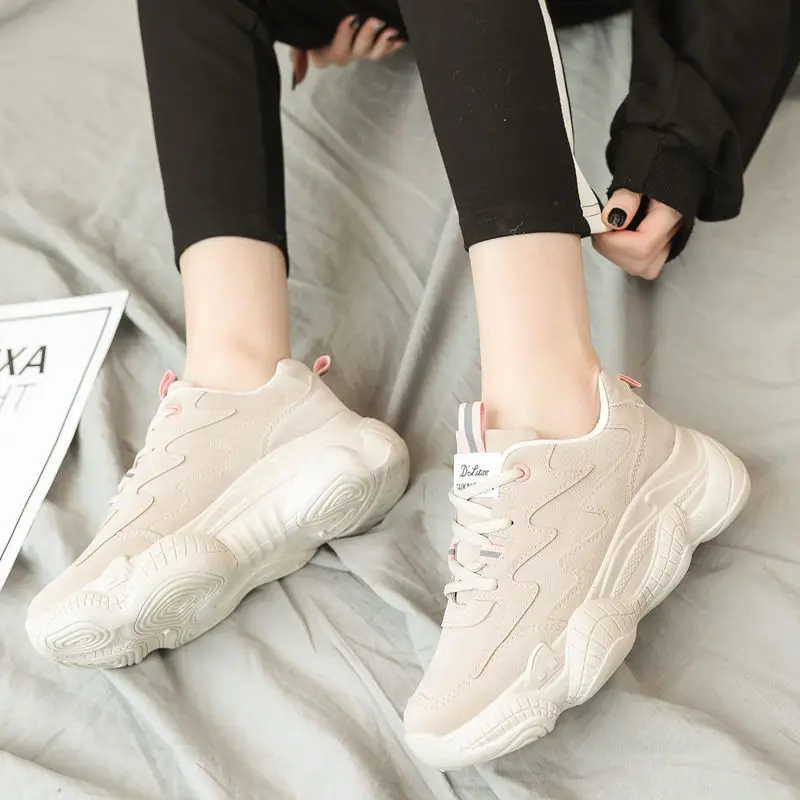 

Women's Vulcanized Shoes 2019 Spring Autumn New Fashion Mesh Woman Casual Shoes Comfortable Breathable Lace-up Sneakers