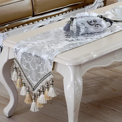  Luxury Europe Runner silver plating Bead tassels Beauty Table Bed Home Room Dec runner Mat mat whol