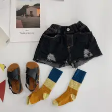 Новинка года,, джинсовые шорты с дырками для мальчиков и девочек, летние модные детские шорты, 2-7 лет, HQ826