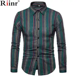 Riinr/мужские рубашки в народном стиле, винтажное платье с рисунком для отдыха, Повседневная рубашка для мужчин, большие размеры, уличная