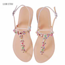 Г. Новые женские летние сандалии со стразами в богемном стиле Женская пляжная обувь, стразы Вьетнамки с Т-образным ремешком, удобная обувь с открытым носком