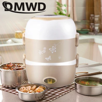 

DMWD Electric Rice Cooker 3 Layers Food Heating Lunch Box Container Students Cooking Steamer Lunchbox Meal Warmer Dinnerware EU
