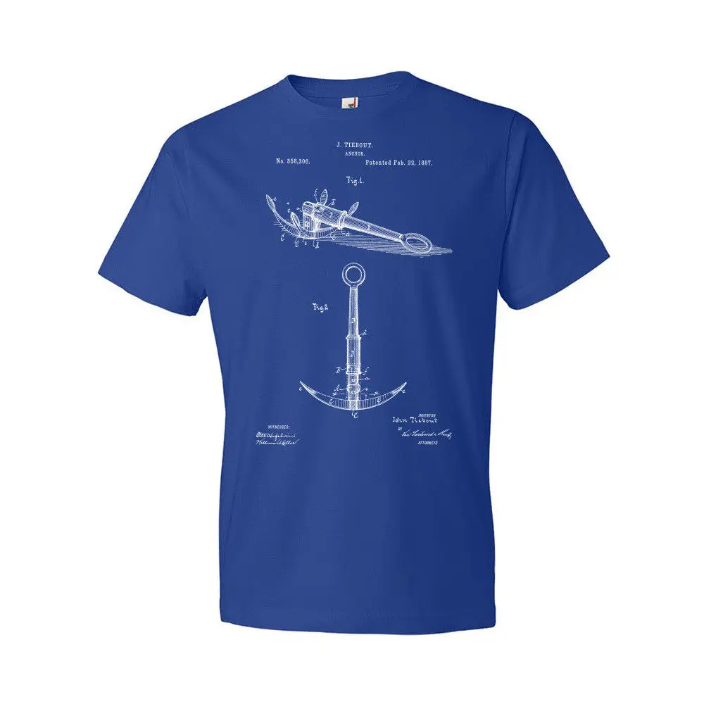 Короткий рукав Для мужчин с принтом лодочного якоря; футболка с изображением лодочки Лодка Корабль якорь парусный спорт подарок, морской хлопковая Футболка для Для мужчин