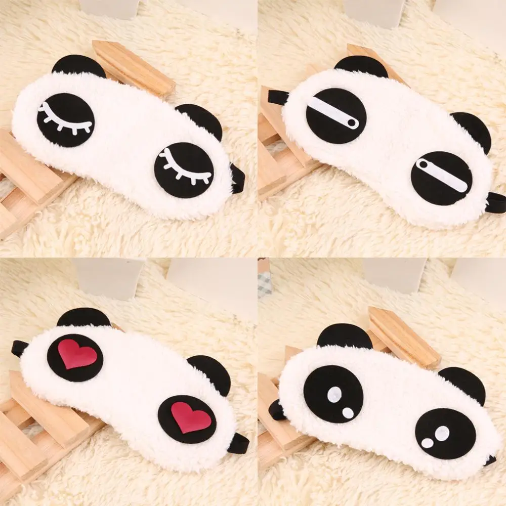 

4 types Cute Design Plush Panda Face Eye Mask Travel Sleeping Soft Eyeshade Blindfold Shade Portable Sleeping Eye Cover Health