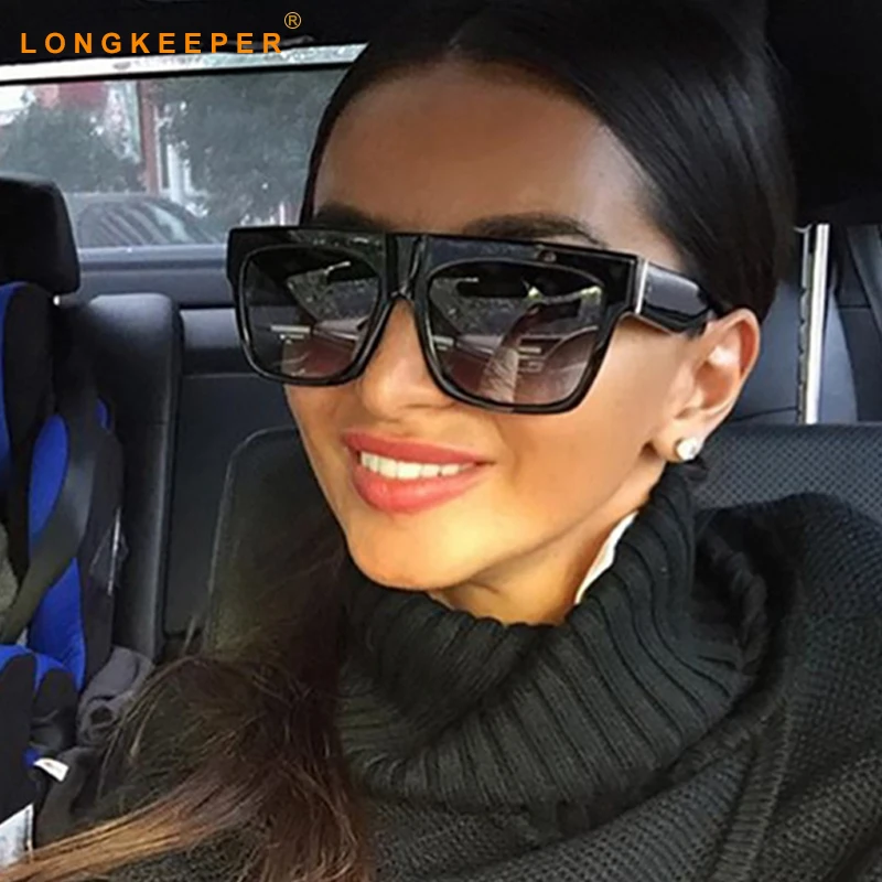 

Black Rivet Flat Top Frame Sunglasses Men Gradient Lens Shades Square Sunglasses Women UV400 Female Gafas LongKeeper