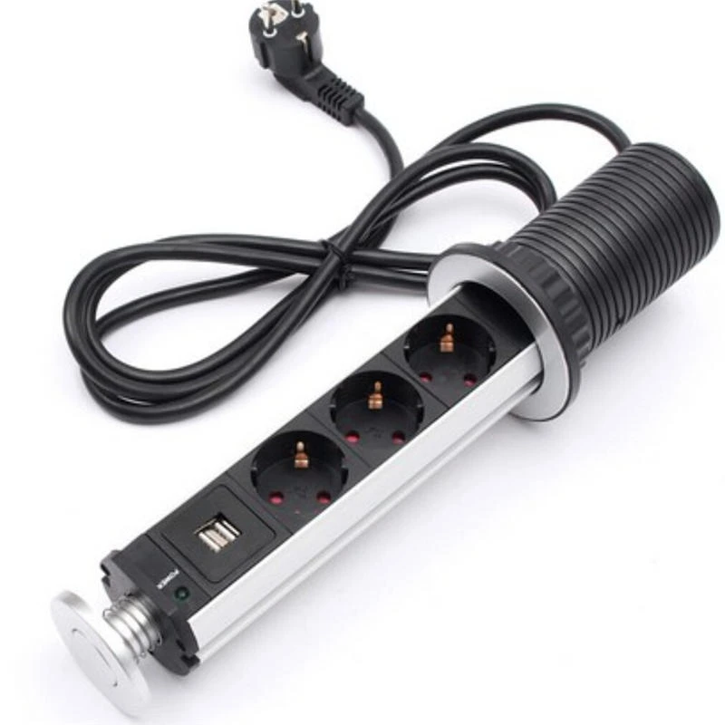 

EU Standard Socket USB Charging Office Desktop Retractable Plug Hidden Kitchen Desktop Socket Pop Up Working Table Socket