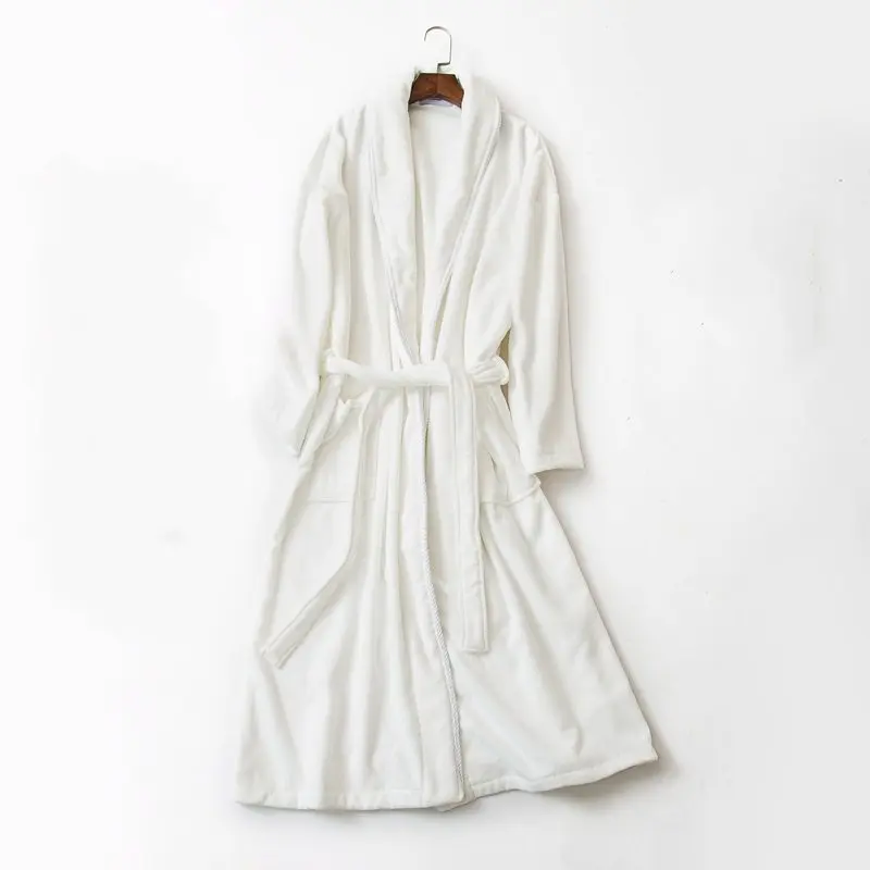 

2019 Winter Men Luxury White Robe Male Warm 100% Cotton bathrobe Couples Turn down collar robes Men's long sleeve dressing gown