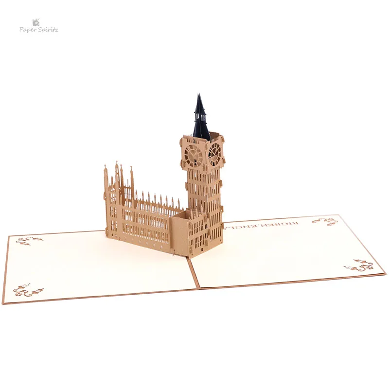 Бумажная 3d открытка SPIRITZ laser Big Ben с конвертом пустые приглашения поздравительные