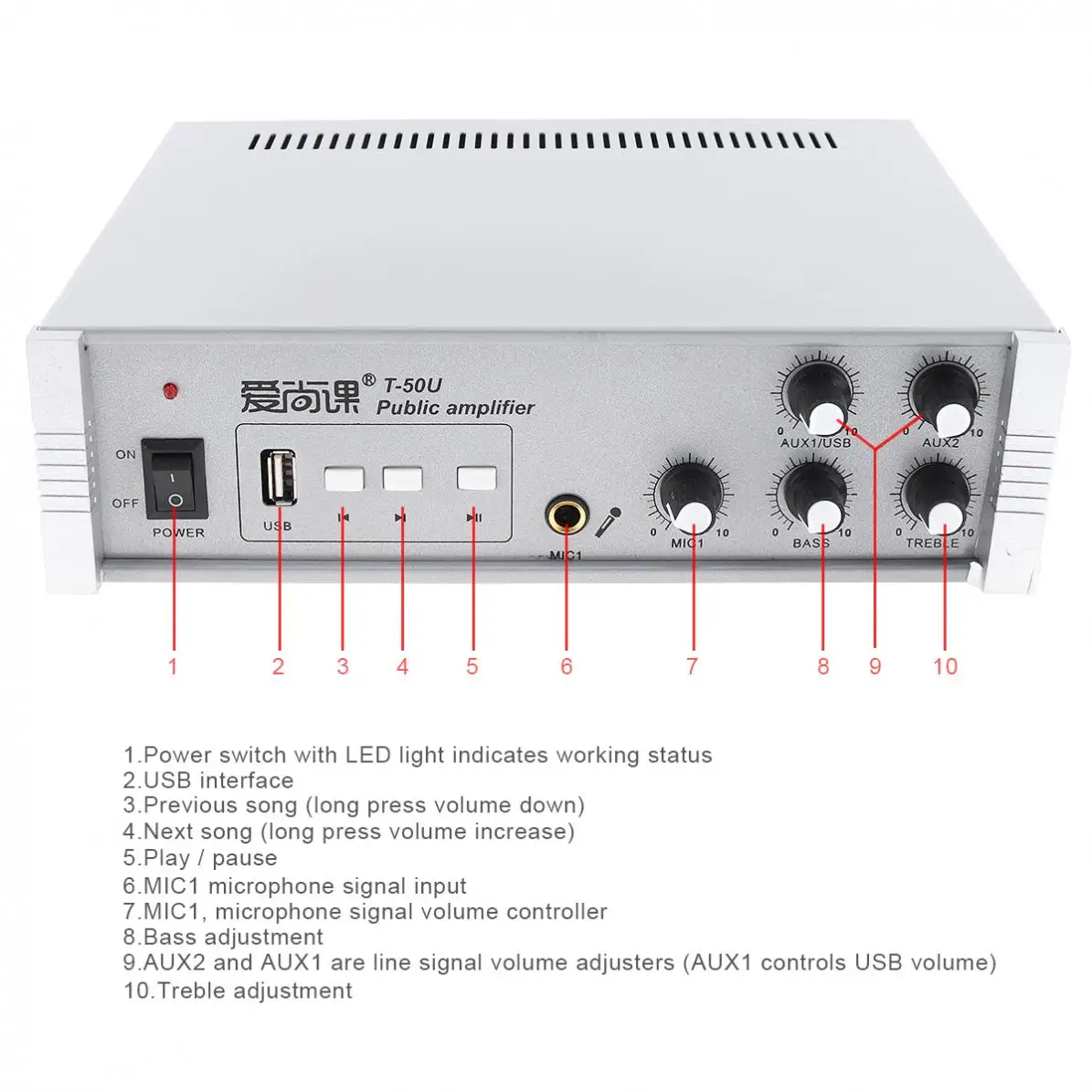 T-50U 50 Вт вещательный фоновый музыкальный усилитель постоянного давления с функцией воспроизведения USB для фоновой музыкальной системы