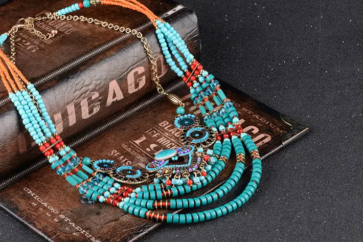 Preise Heiße frauen böhmen halskette   anhänger multilayer perlen kette choker halskette za antike tribal ethnic boho marmor stein schmuck