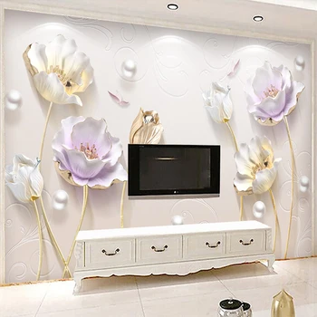 

3D Stereo Relief Jewelry Elegant Tulip Backdrop Wallpaper Modern Simple Living Room Bedroom Luxury 3D Wall Mural Papel De Parede