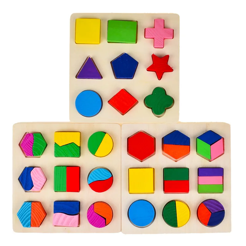 

BOHS 1pcs Wooden Geometric Shape Sorting Boards Toy Recognition Division Plate Multicolour Teaching Aids Puzzle