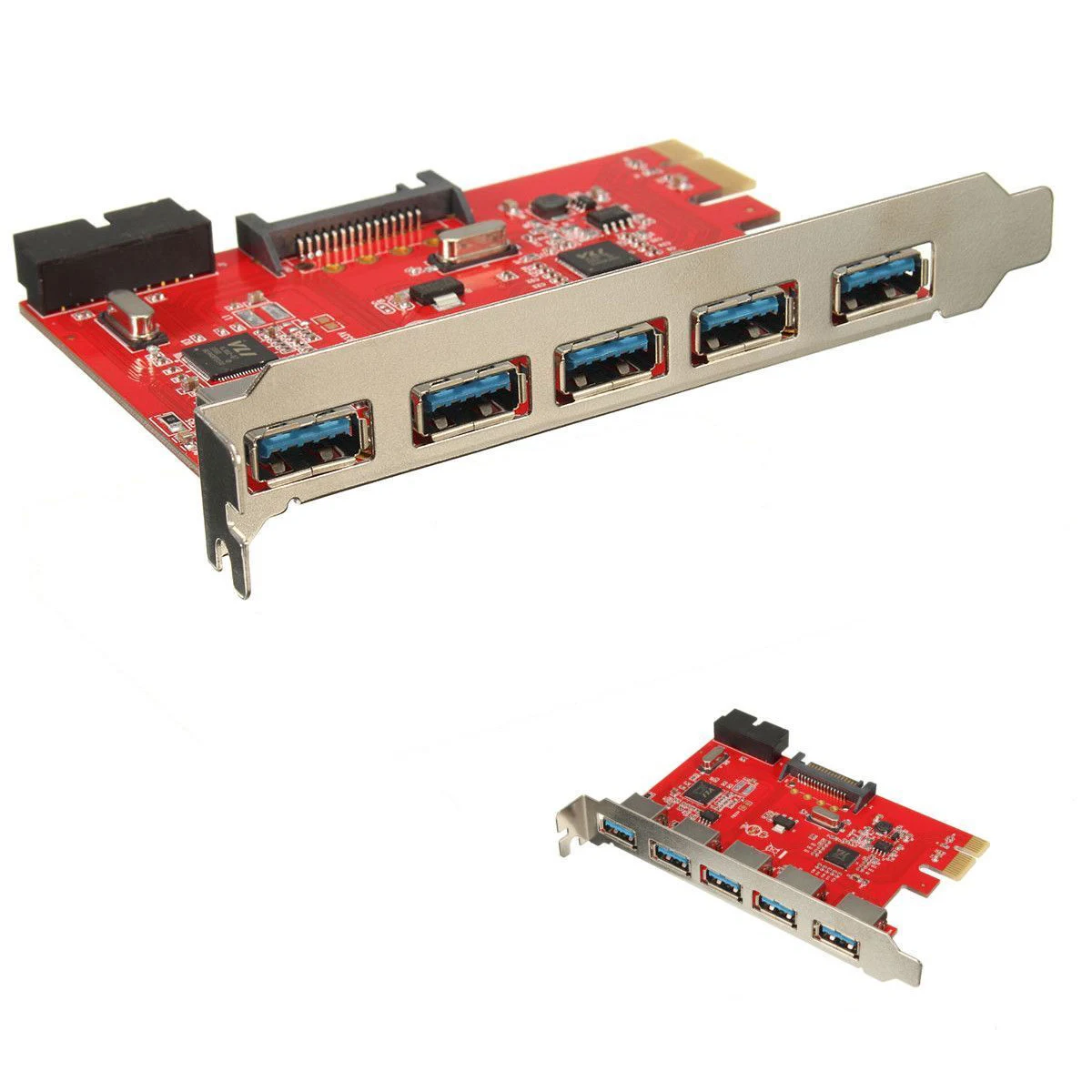 Карта 5 портов PCI-E USB 3,0 концентратор 20 Pin 15Pin SATA адаптер Красный