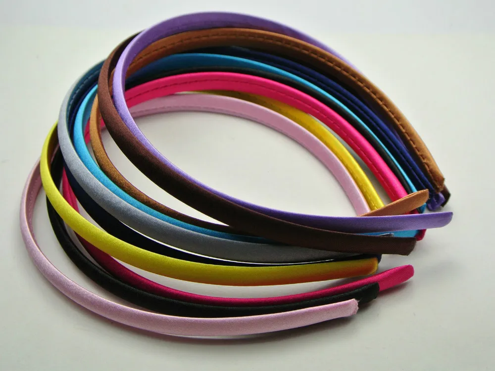 10 Mixed Color Plastic Headband Covered Satin Hair Band 9mm for DIY