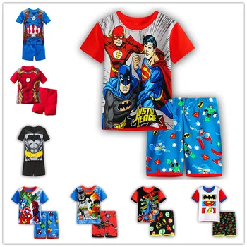 

kids Pajamas summer cotton children's clothes set short-sleeved boy girls clothes Batman Spider Iron Man short sleeve set