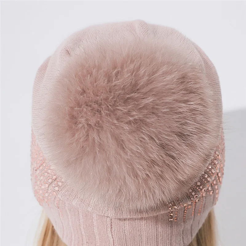 Xthree теплая женская зимняя шапка с помпонами из лисы вязаная кашемира Gorro