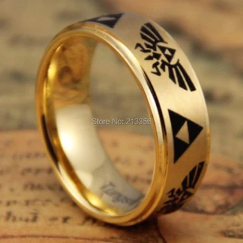 

Cheap Price Free Shipping 2013 USA UK CANADA Hot Selling 8MM Legend of Zelda Golden Steps Tungsten Ring Men's Wedding Band Ring