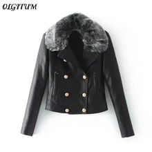 Новинка года; зимняя хлопковая куртка из искусственной кожи; высококачественное зимнее черное пальто; двубортное плотное теплое пальто с большим меховым воротником; парка