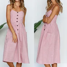 Striped Sexy Casual Summer Dress Boho Beach Pockets Sundress Elegant Daily dess