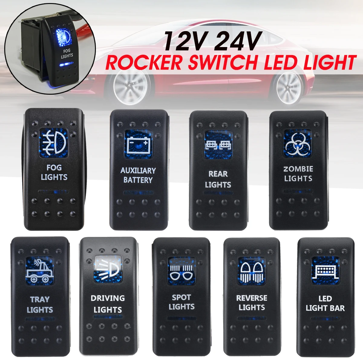Daiertek 1Pc Momentary Horn Rocker Switch Car ON OFF SPST 5 Pin Waterproof 20A 12/24V Blue LED Light for Marine/Car Daiertek 1Pc Momentary Horn Rocker Switch Car ON OFF SPST 5 Pin Waterproof 20A 12/24V Blue LED Light for Marine/Car