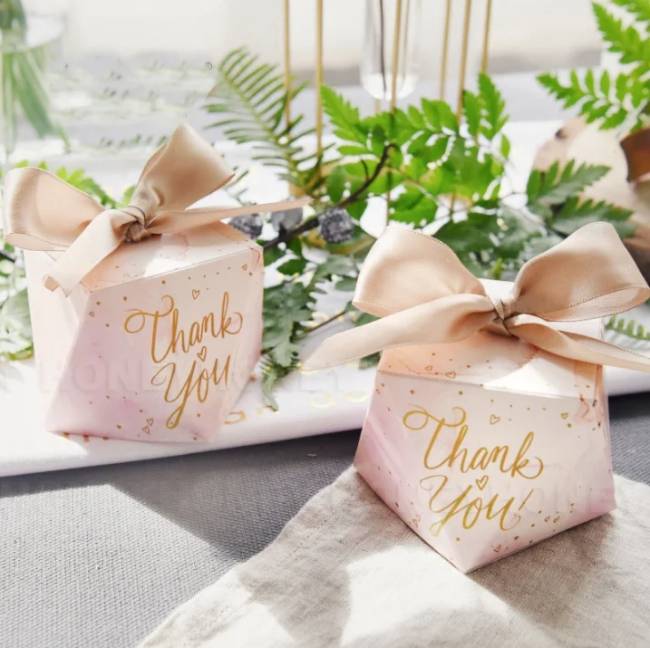 

50Pcs Creative Pink Diamond Wedding Favors Candy Boxes "Thank you" Party Gift Box Bomboniera Giveaways Box Return Present Box