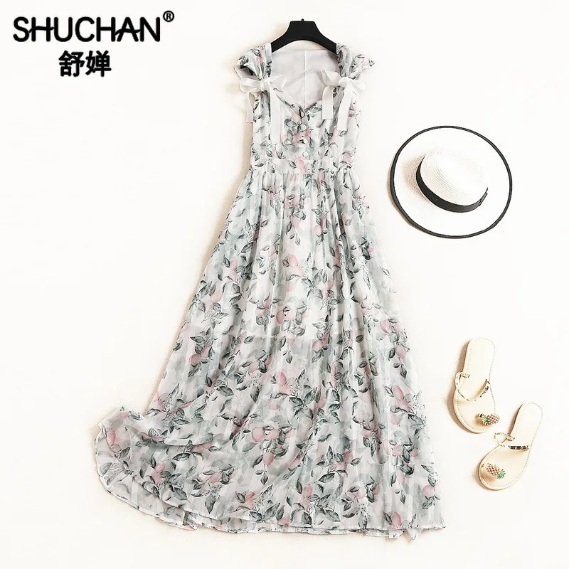 

Shuchan Bohemian Summer Sundresses and Dresses 2019 Print Designer Women Dresses High Quality Long Maxi Dress for Women 11790
