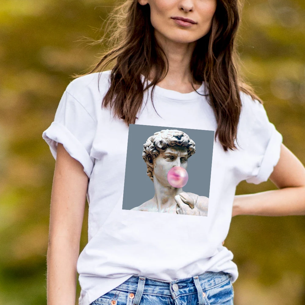 

David Michelangelo Summer Short Sleeve Printed statue Bubble gum chewing gum Fun Harajuku tshirt Plus Size Proof Tumblr T-shirt