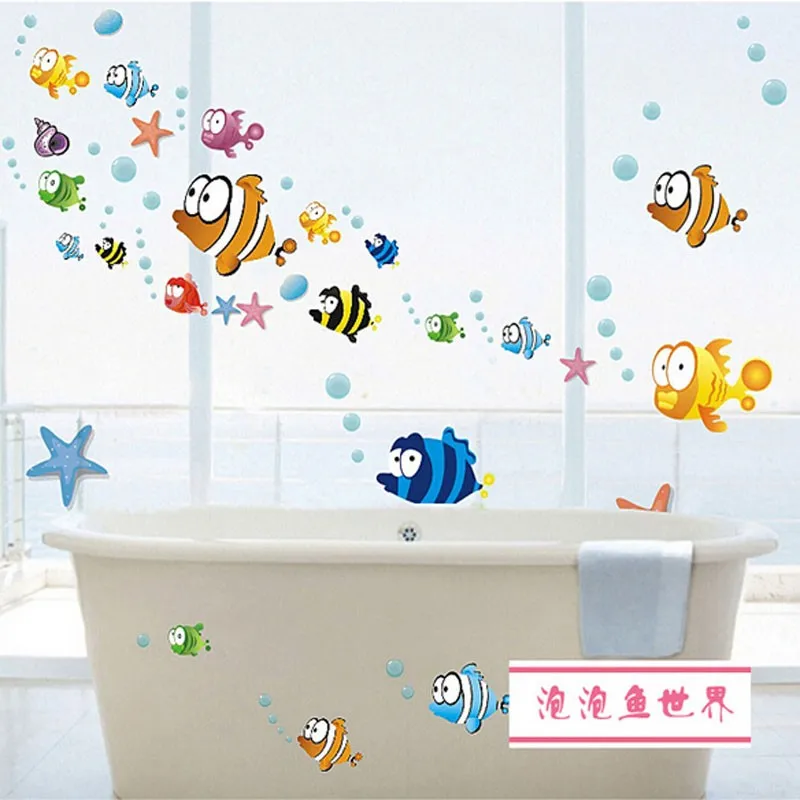 Baby Bathroom Stickers Cartoon Removable Vinyl Art Kids Home Decor Mural Fishing Ocean Sea Fish Wall Sticker Decal 45cm*60cm