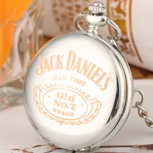 Кварцевые карманные часы с лазерным дисплеем Jack Daniel в старом времени, гладкие серебряные часы с подвеской в виде охотника, антикварные часы с подвеской, подарки