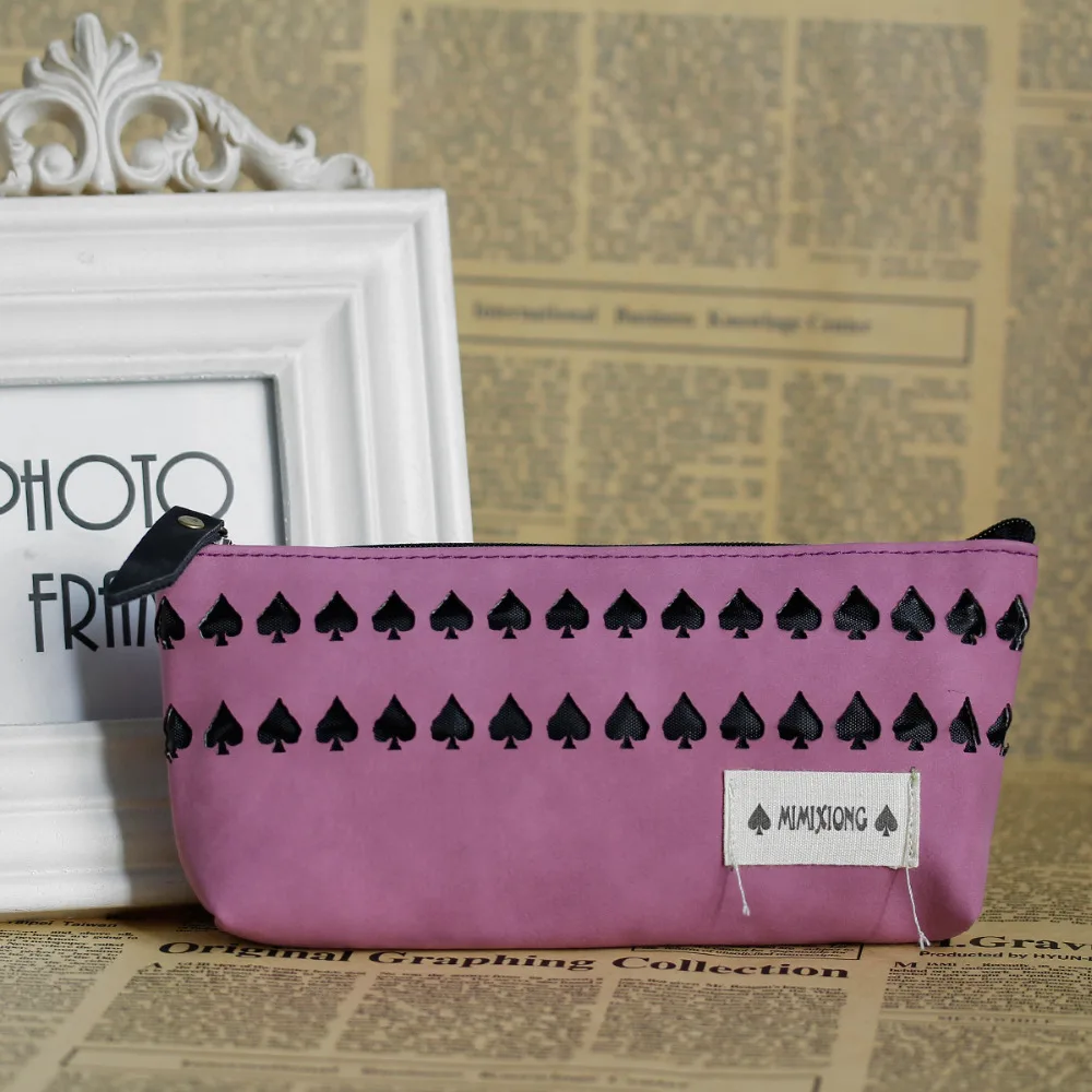 Practical Leather Pencil Bag Rectange Heart Pattern Stationery Bags For