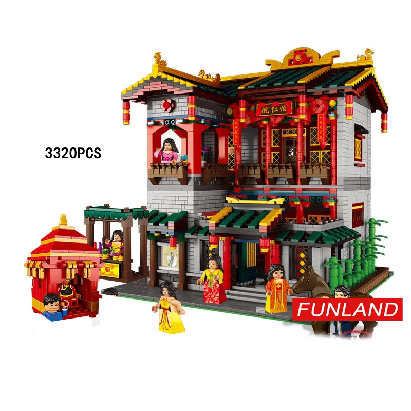 

Hot city street view chinatown chinese night club yihong yuan moc building block Woman figures brick toy collection nanoblock