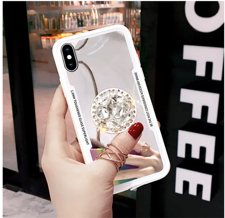 Luxury Diamond mirror Glitter silicon case for iphone 7 8 6 plus X XR XS MAX holder ring Cover For Samsung S8 S9 Note 9 S10 E |