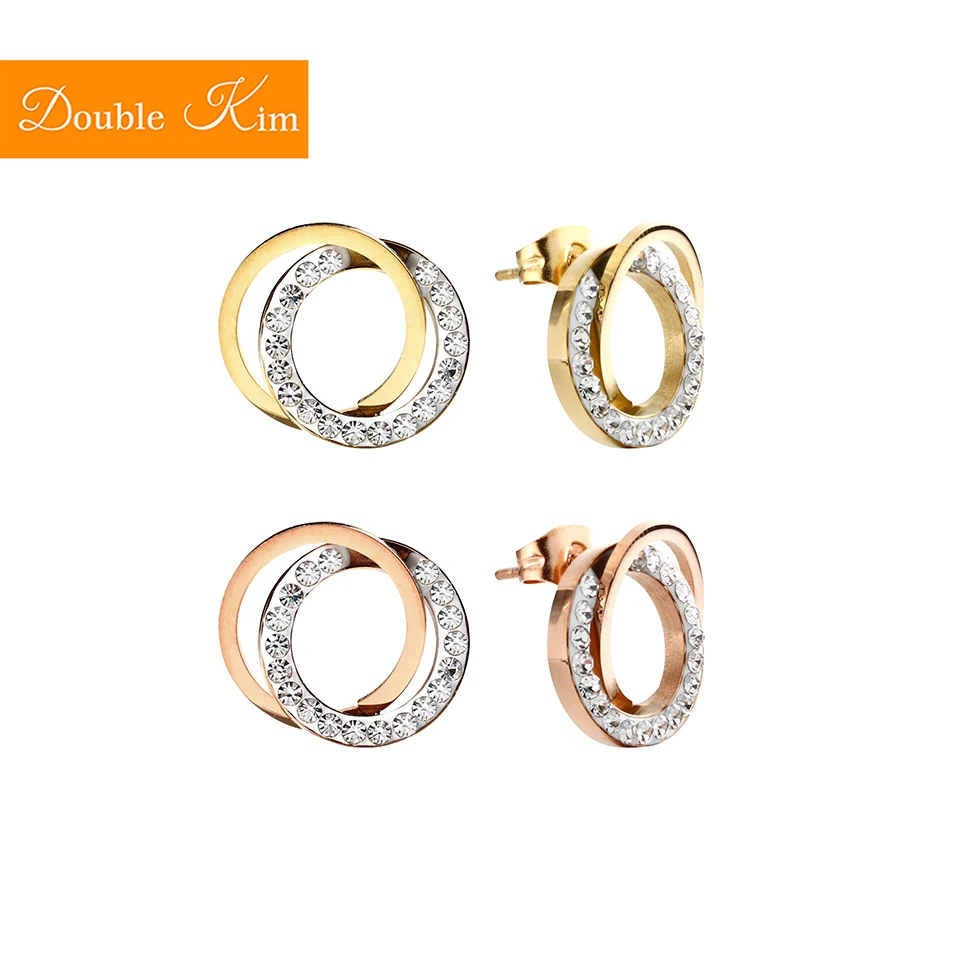 

Annulus Full Zircon Stud Earrings Titanium Stainless Steel Inlaid Zircon Earrings Gold Color Fashion Trendy Women Jewelry Gift