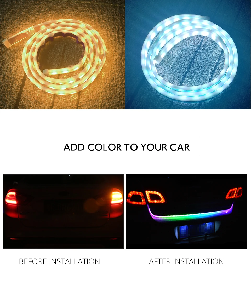 LED 12V Car Trunk Rear Tail Light Tailgate RGB Strip Lighting Dynamic Streamer Brake Turn Signal Reverse Lamp Leds Warning Light (6)