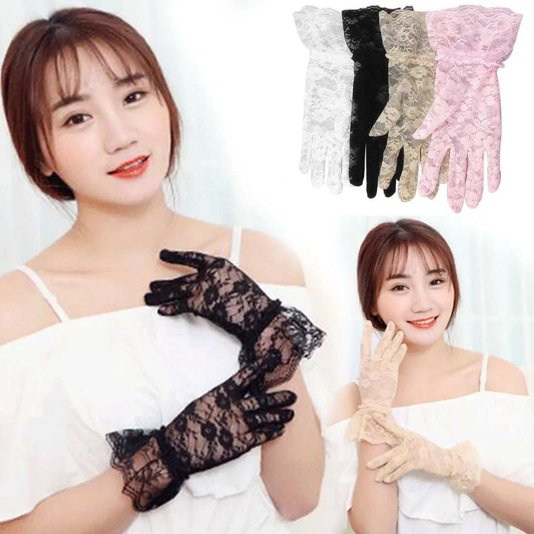 2016 New Elegant Style Sun Protection Accessories Lace Hollow-Out Gloves Delicate Lace Jacquard Pattern Lace Gloves