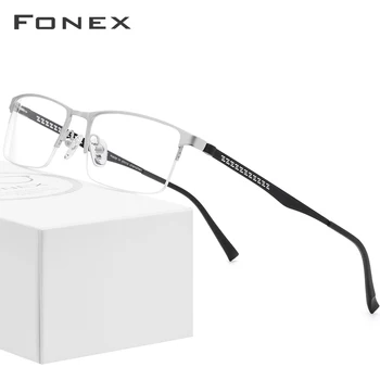 

FONEX Alloy Optical Glasses Frame Men Square Myopia Prescription Eyeglasses Frame New Metal Semi Rimless Half Korea Eyewear 9288