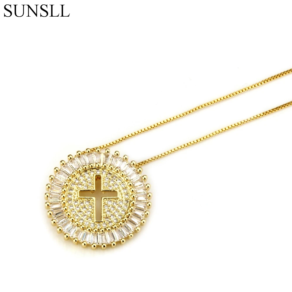 

SUNSLL Gold Color Copper White Color Cubic Zirconia Cross Pendant Necklaces Women's Fashion Jewelry CZ Colar Feminina