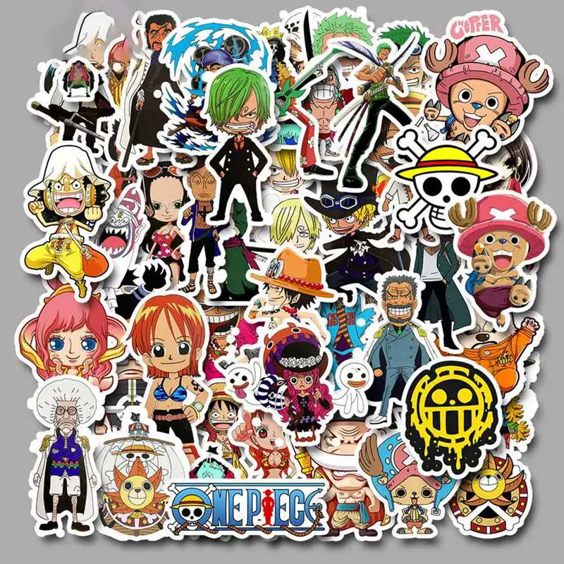 

50Pcs/set Pirate King One Piece Suitcase Sticker Anime Surrounding Straw Hat Loaf Refrigerator Stickers Cartoon For Kids
