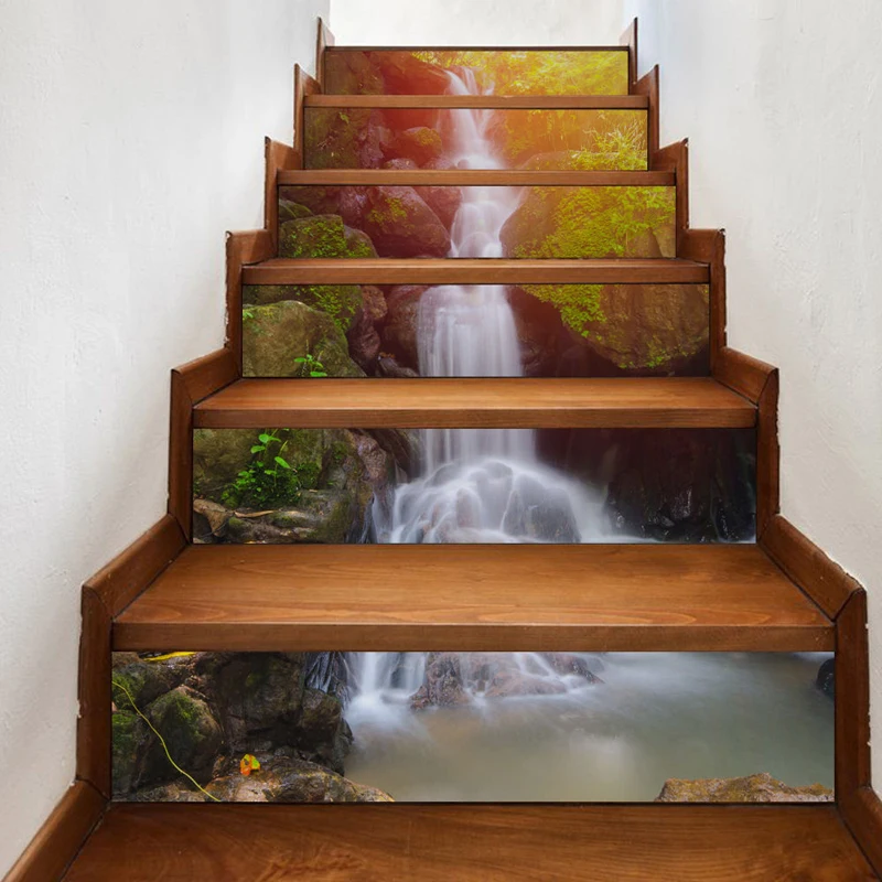 DIY 6pcs 3D Waterfall Stairs Risers Mural Vinyl Stickers Decal Wall Paper Decor
